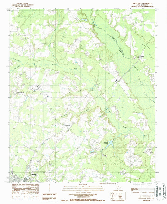 Classic USGS Crocketville South Carolina 7.5'x7.5' Topo Map Image