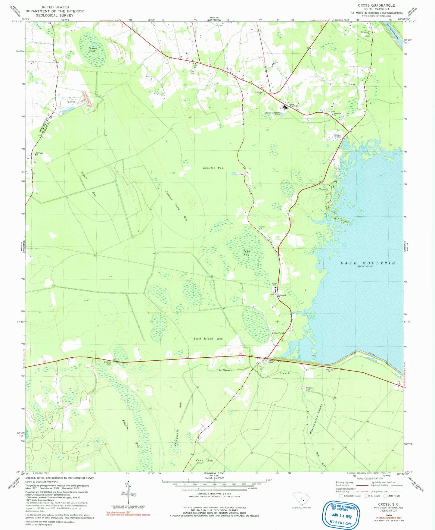 Classic USGS Cross South Carolina 7.5'x7.5' Topo Map Image