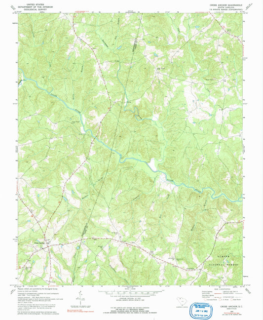 Classic USGS Cross Anchor South Carolina 7.5'x7.5' Topo Map Image