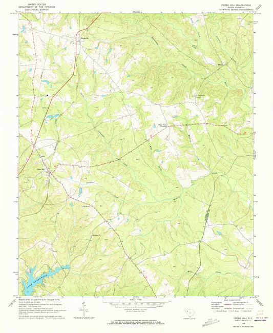 Classic USGS Cross Hill South Carolina 7.5'x7.5' Topo Map Image