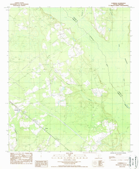Classic USGS Cummings South Carolina 7.5'x7.5' Topo Map Image