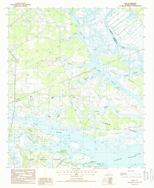 Classic USGS Dale South Carolina 7.5'x7.5' Topo Map Image