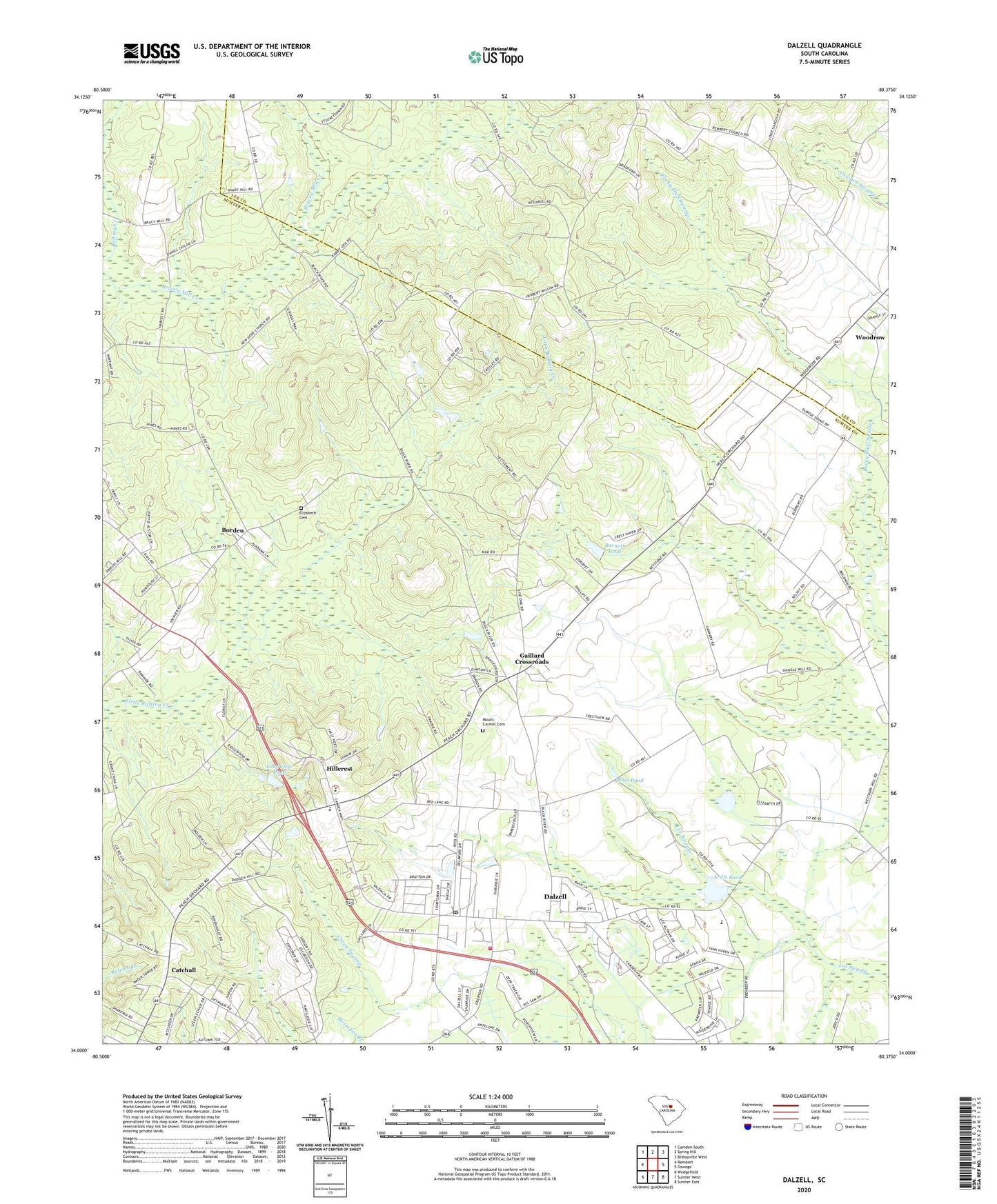 Dalzell South Carolina US Topo Map Image