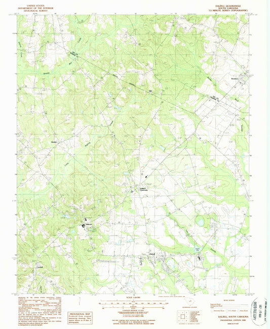 Classic USGS Dalzell South Carolina 7.5'x7.5' Topo Map Image