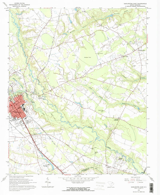Classic USGS Darlington East South Carolina 7.5'x7.5' Topo Map Image