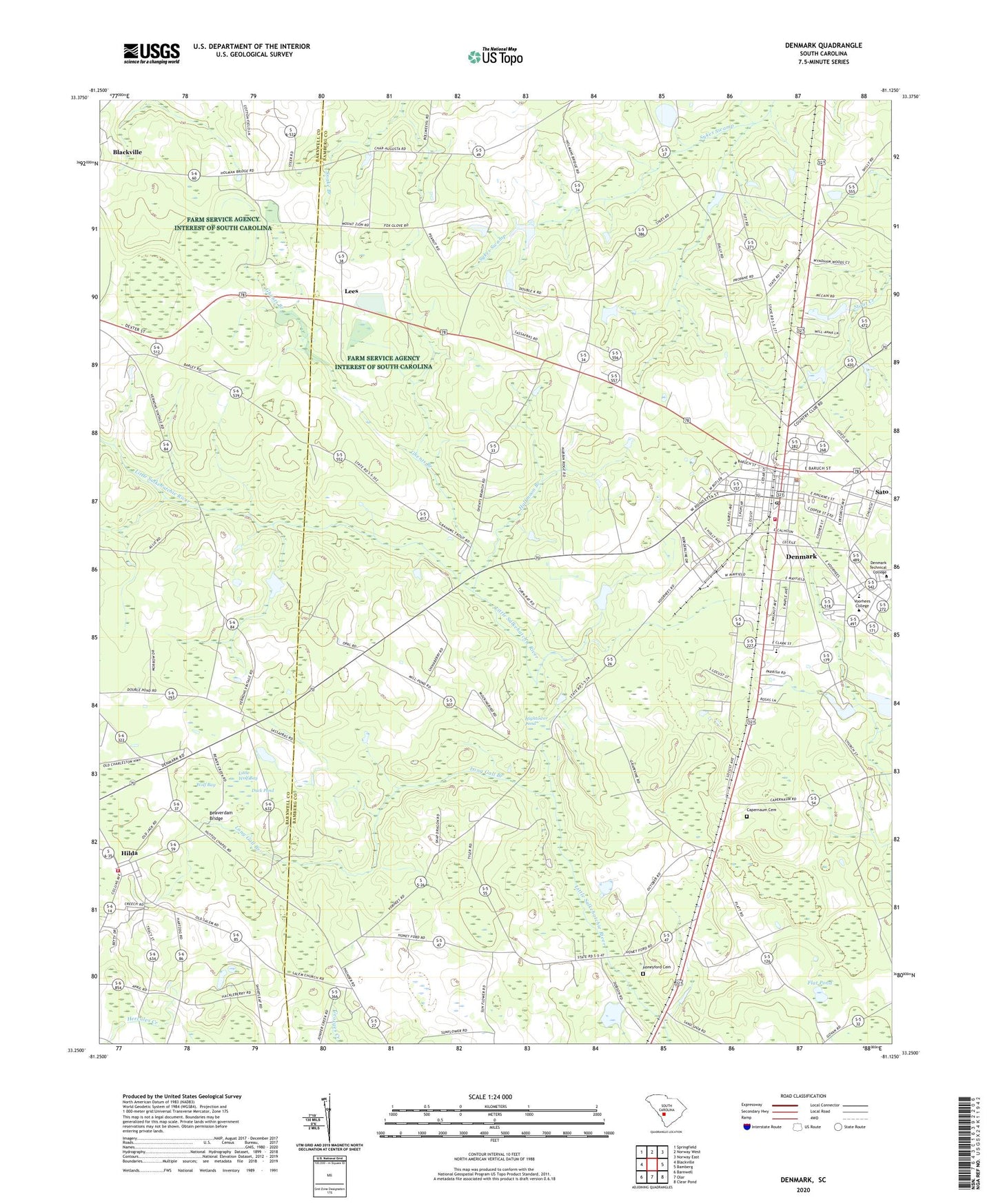 Denmark South Carolina US Topo Map Image