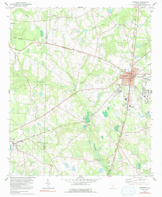 Classic USGS Denmark South Carolina 7.5'x7.5' Topo Map Image