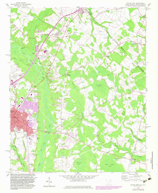 Classic USGS Dillon East South Carolina 7.5'x7.5' Topo Map Image