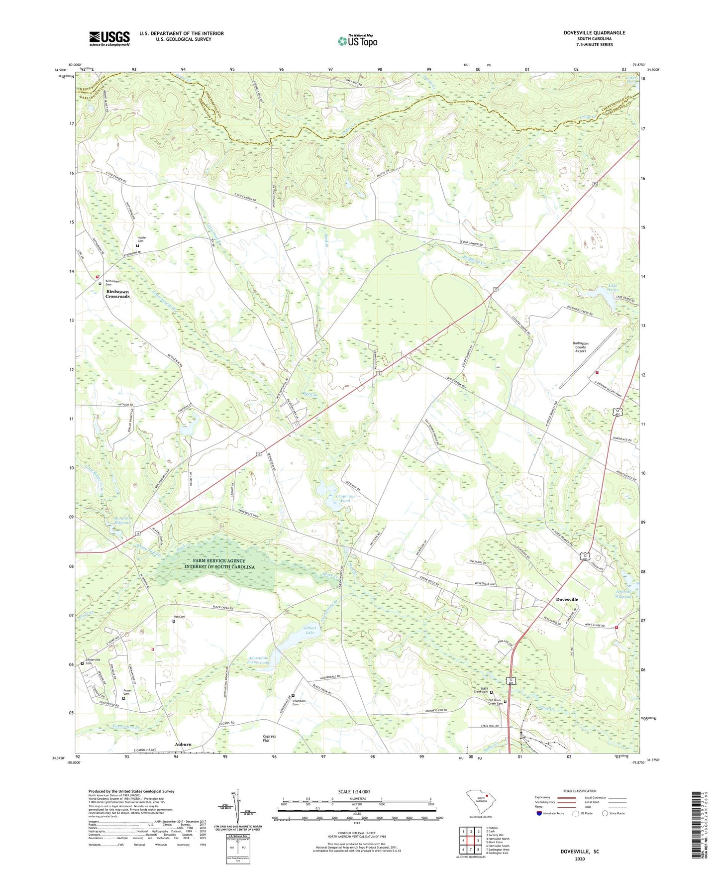 Dovesville South Carolina US Topo Map Image