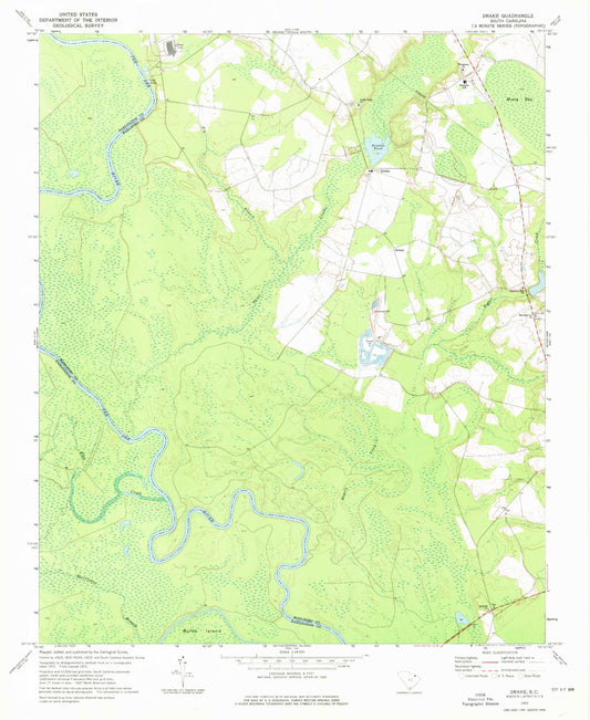 Classic USGS Drake South Carolina 7.5'x7.5' Topo Map Image