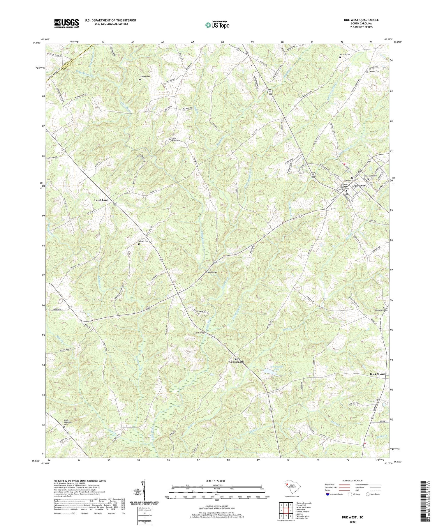 Due West South Carolina US Topo Map Image