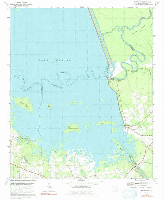 Classic USGS Eadytown South Carolina 7.5'x7.5' Topo Map Image