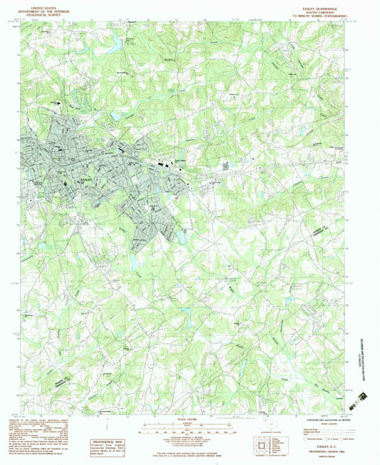 Classic USGS Easley South Carolina 7.5'x7.5' Topo Map Image