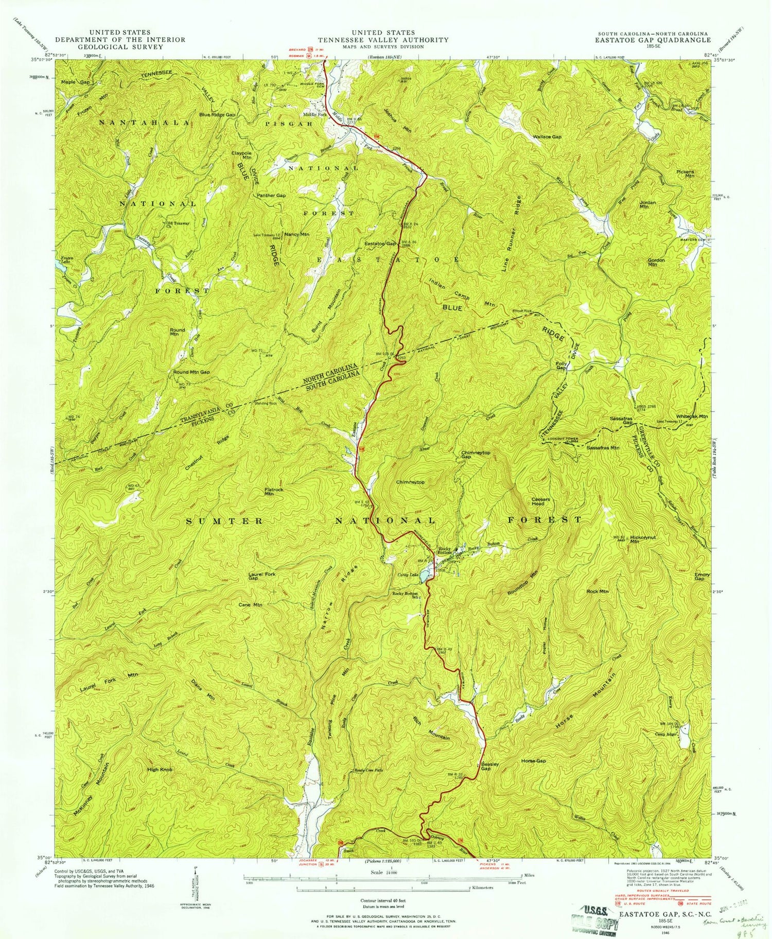 Classic USGS Eastatoe Gap North Carolina 7.5'x7.5' Topo Map Image