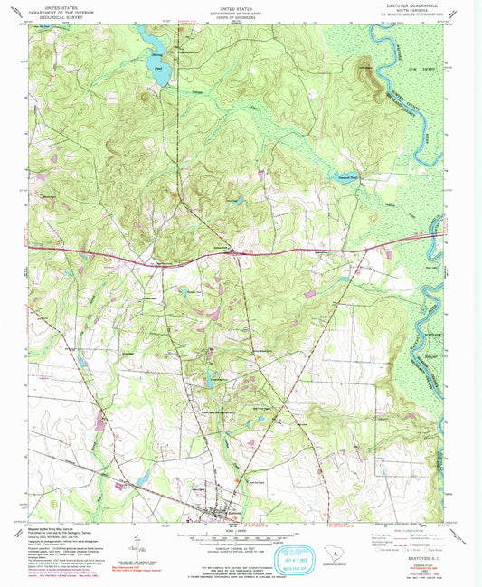 Classic USGS Eastover South Carolina 7.5'x7.5' Topo Map Image