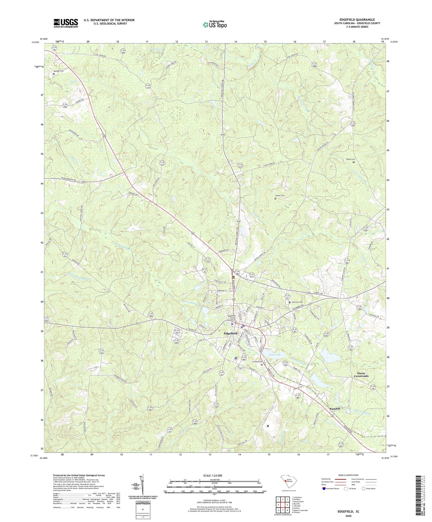 Edgefield South Carolina US Topo Map Image