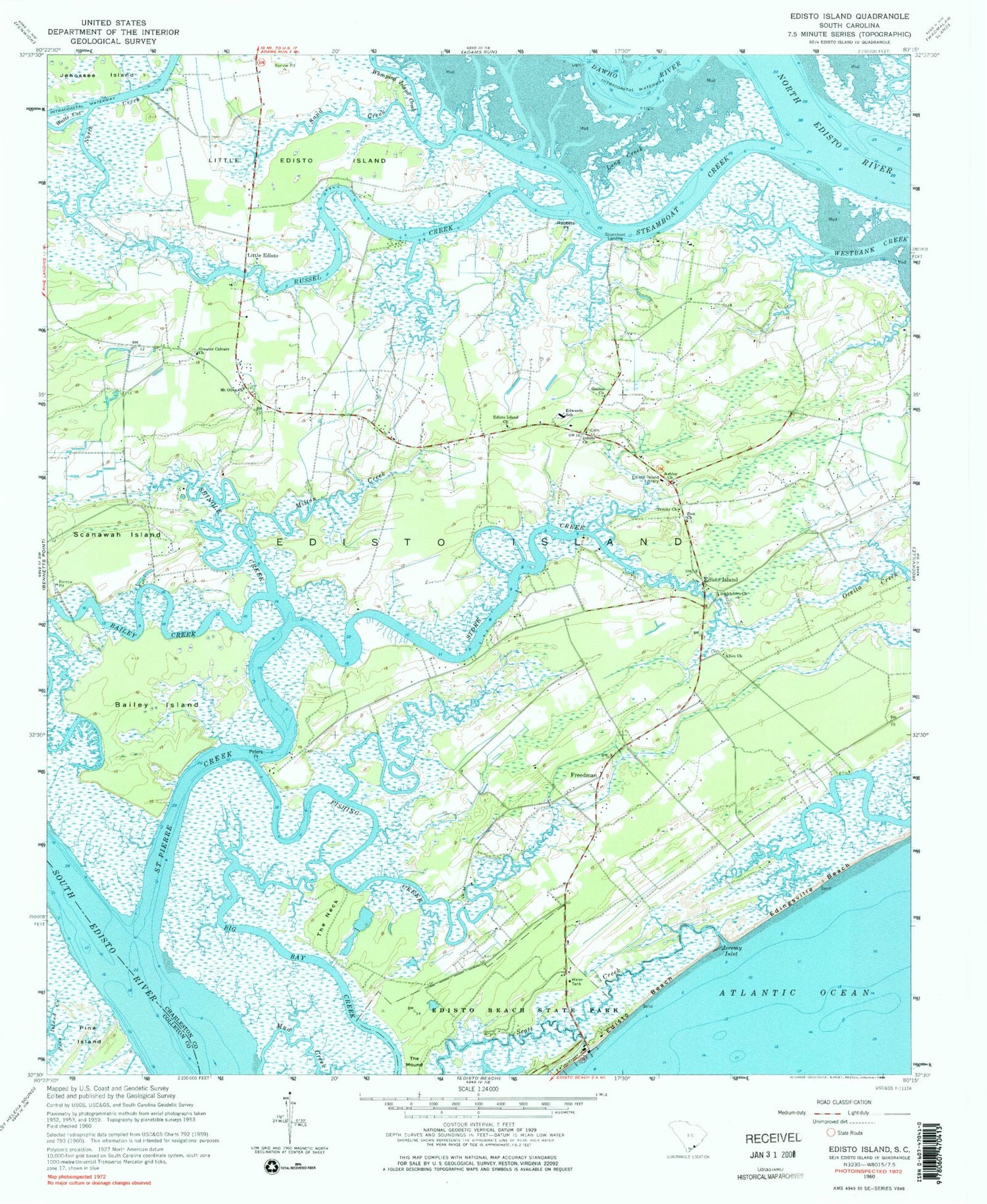 Classic USGS Edisto Island South Carolina 7.5'x7.5' Topo Map Image