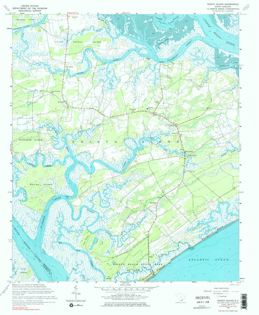 Classic USGS Edisto Island South Carolina 7.5'x7.5' Topo Map Image