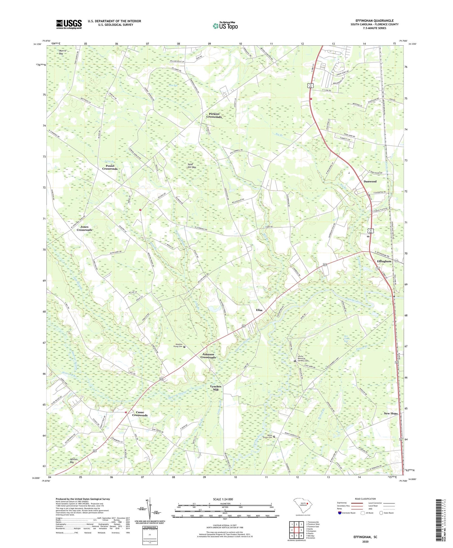 Effingham South Carolina US Topo Map Image
