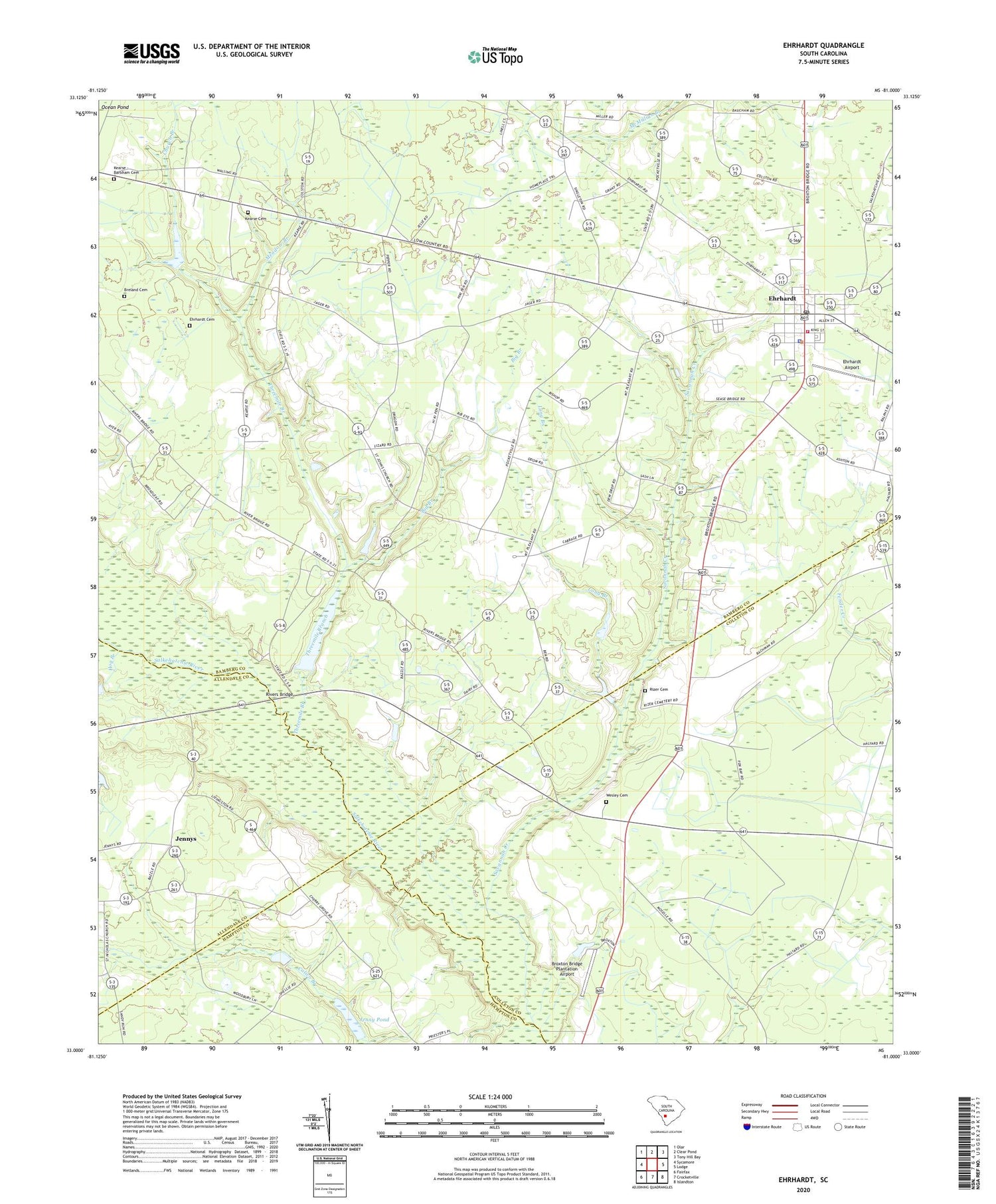 Ehrhardt South Carolina US Topo Map Image