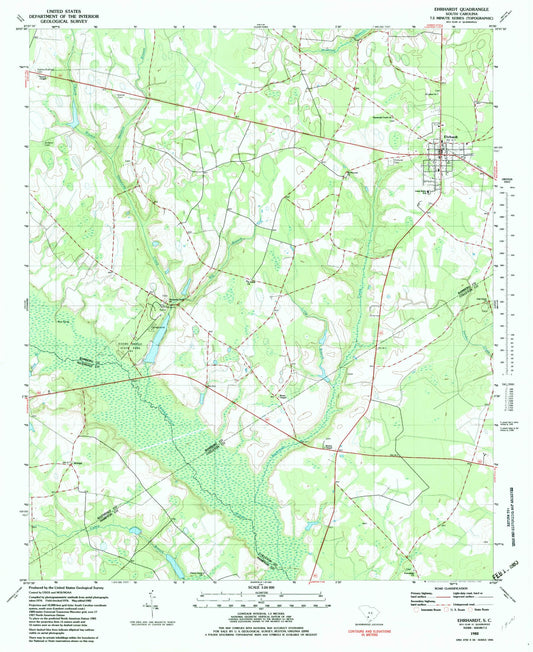 Classic USGS Ehrhardt South Carolina 7.5'x7.5' Topo Map Image