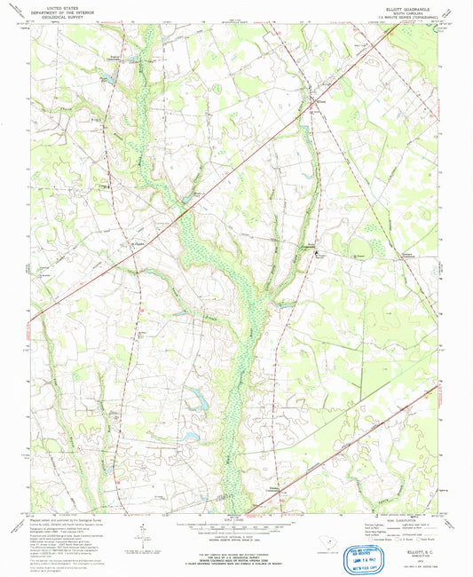 Classic USGS Elliott South Carolina 7.5'x7.5' Topo Map Image