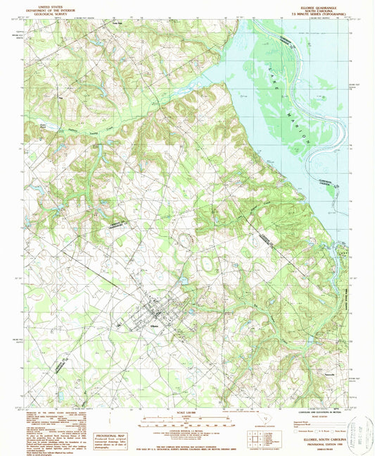 Classic USGS Elloree South Carolina 7.5'x7.5' Topo Map Image