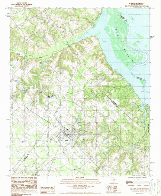 Classic USGS Elloree South Carolina 7.5'x7.5' Topo Map Image