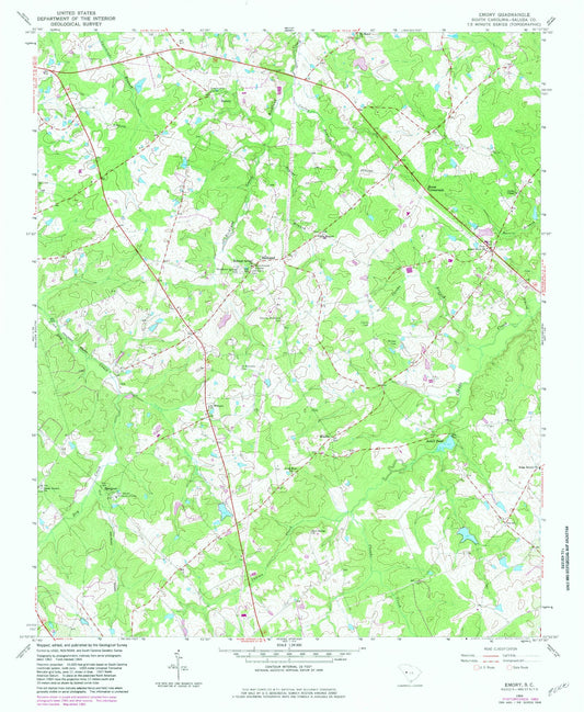Classic USGS Emory South Carolina 7.5'x7.5' Topo Map Image