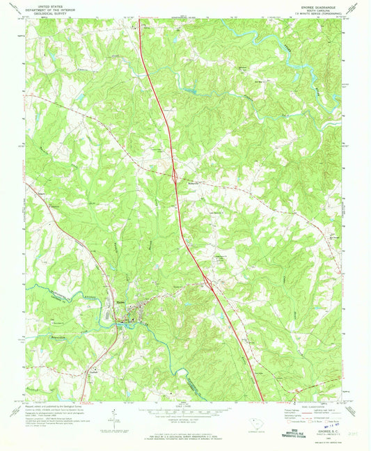 Classic USGS Enoree South Carolina 7.5'x7.5' Topo Map Image