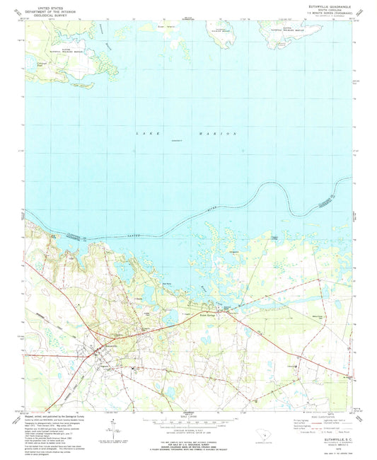 Classic USGS Eutawville South Carolina 7.5'x7.5' Topo Map Image