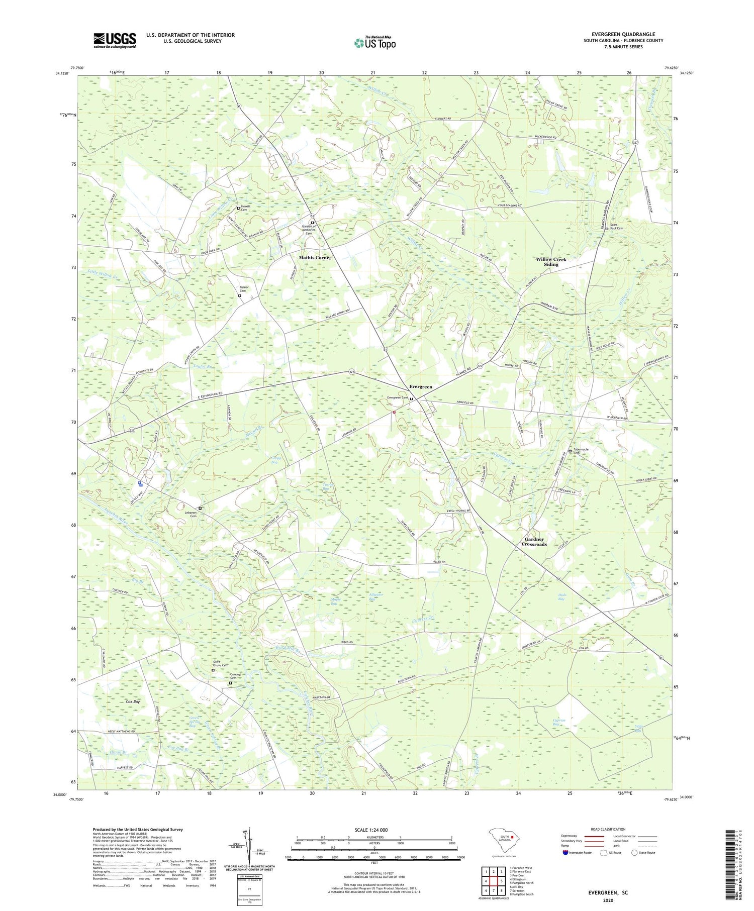 Evergreen South Carolina US Topo Map Image