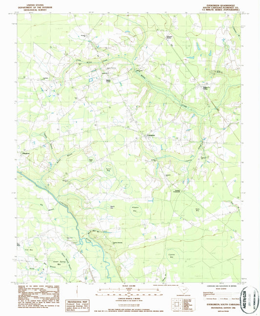 Classic USGS Evergreen South Carolina 7.5'x7.5' Topo Map Image