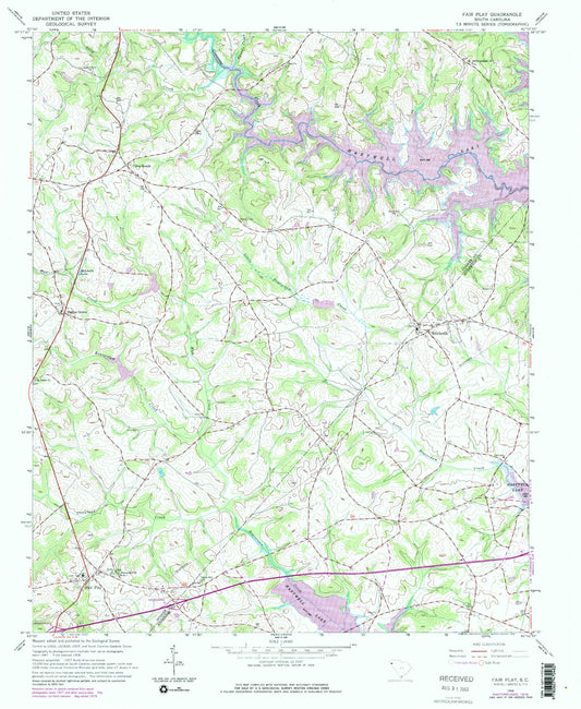 Classic USGS Fair Play South Carolina 7.5'x7.5' Topo Map Image