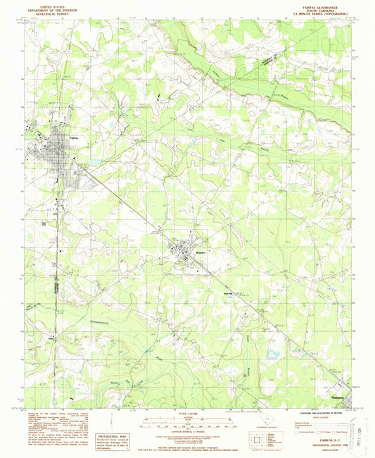 Classic USGS Fairfax South Carolina 7.5'x7.5' Topo Map Image