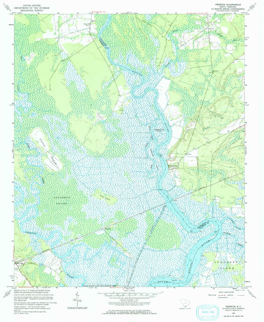 Classic USGS Fenwick South Carolina 7.5'x7.5' Topo Map Image
