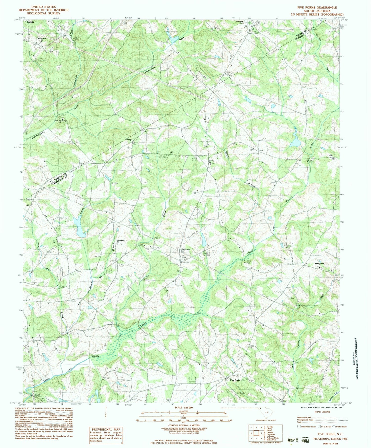 Classic USGS Five Forks South Carolina 7.5'x7.5' Topo Map Image