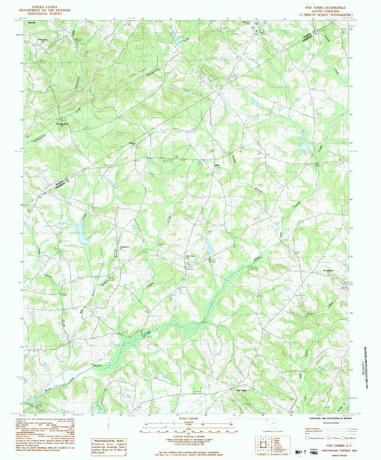 Classic USGS Five Forks South Carolina 7.5'x7.5' Topo Map Image