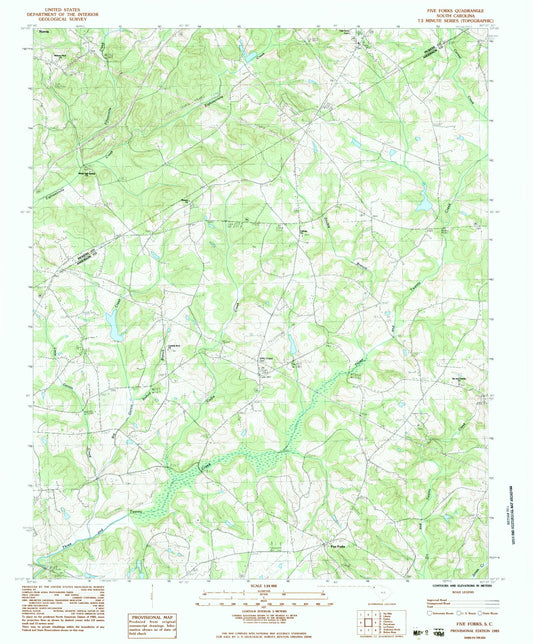 Classic USGS Five Forks South Carolina 7.5'x7.5' Topo Map Image