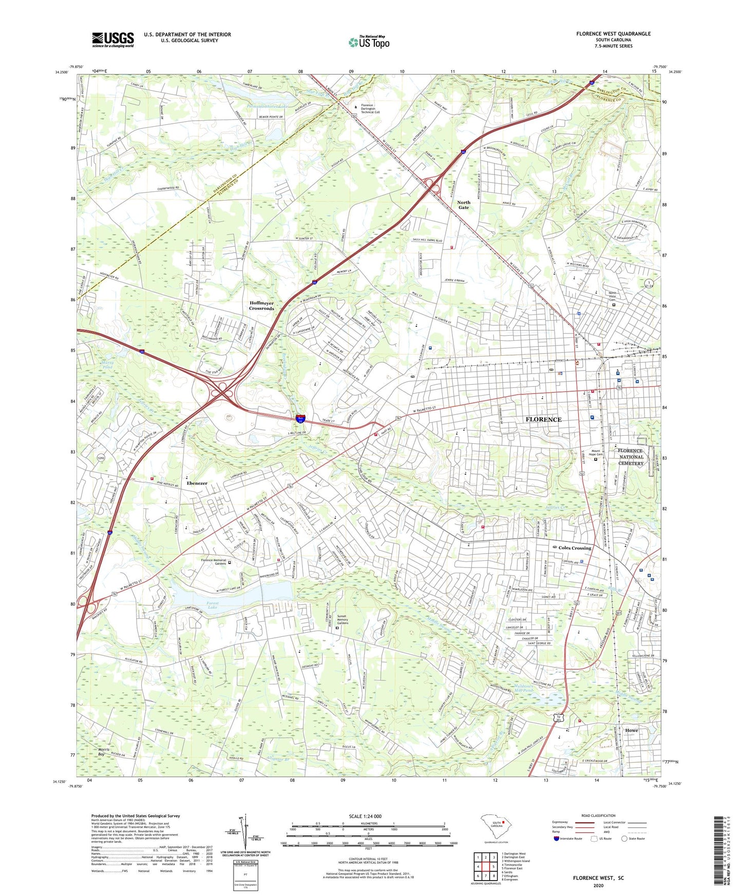 Florence West South Carolina US Topo Map Image