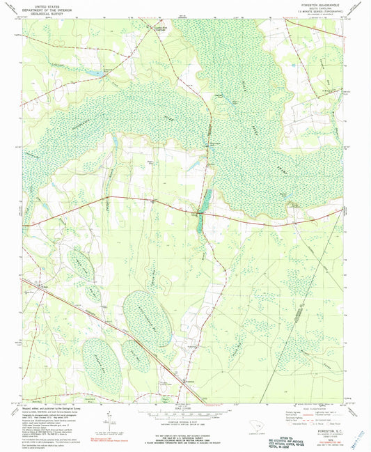 Classic USGS Foreston South Carolina 7.5'x7.5' Topo Map Image