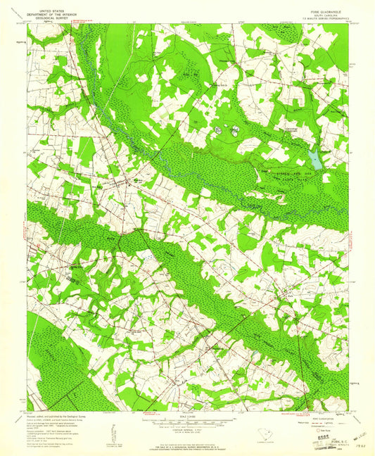 Classic USGS Fork South Carolina 7.5'x7.5' Topo Map Image