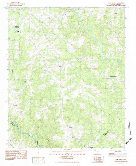 Classic USGS Fork Shoals South Carolina 7.5'x7.5' Topo Map Image