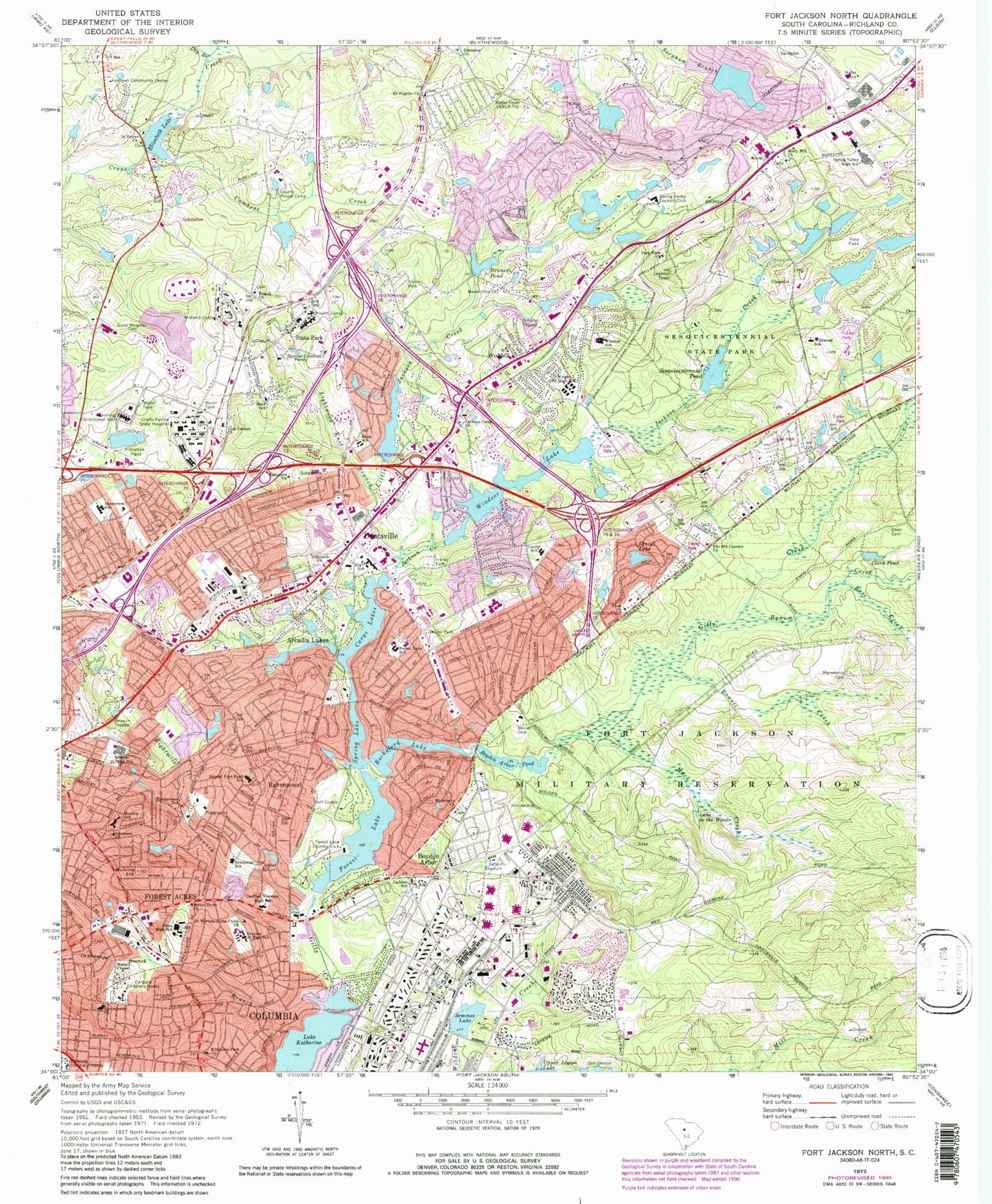 Classic USGS Fort Jackson North South Carolina 7.5'x7.5' Topo Map Image