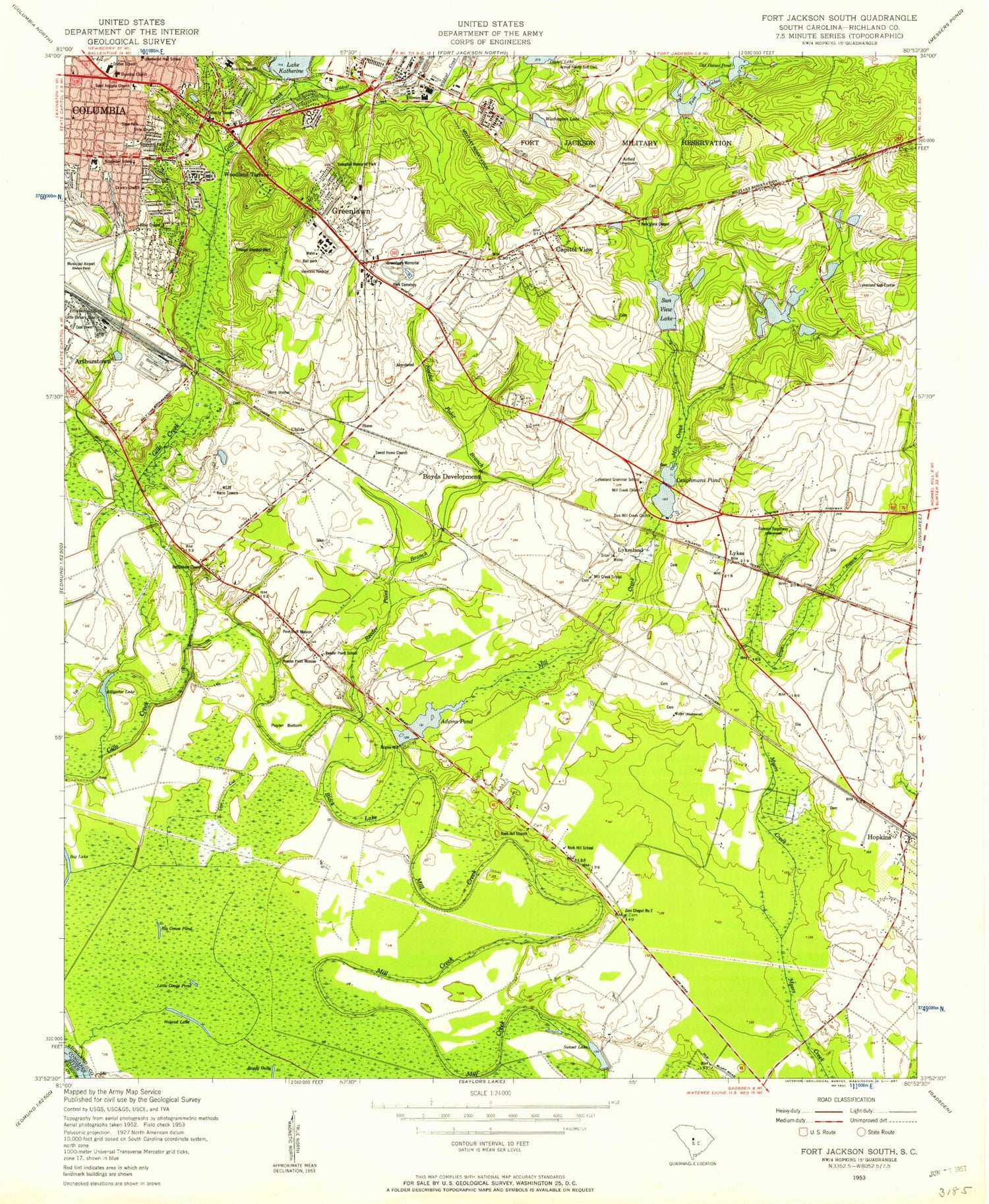 Classic USGS Fort Jackson South South Carolina 7.5'x7.5' Topo Map Image