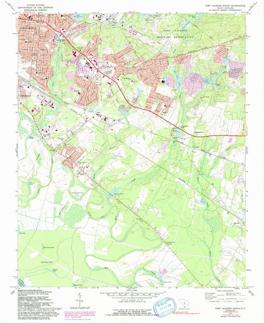 Classic USGS Fort Jackson South South Carolina 7.5'x7.5' Topo Map Image
