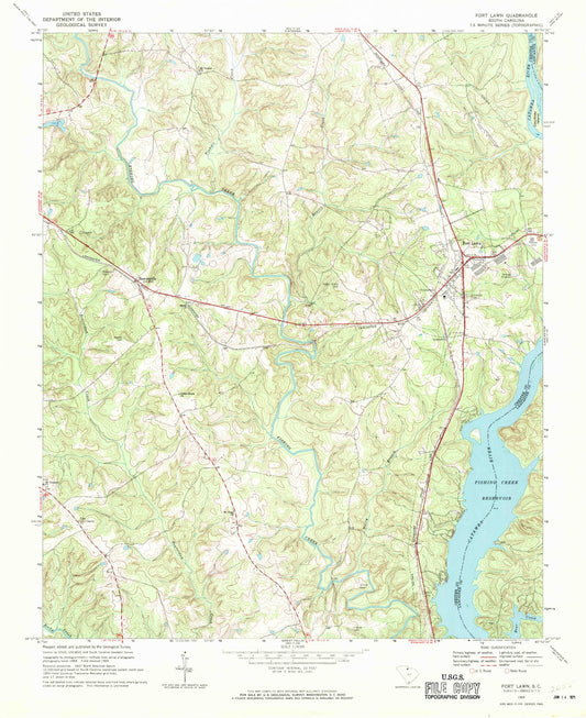 Classic USGS Fort Lawn South Carolina 7.5'x7.5' Topo Map Image