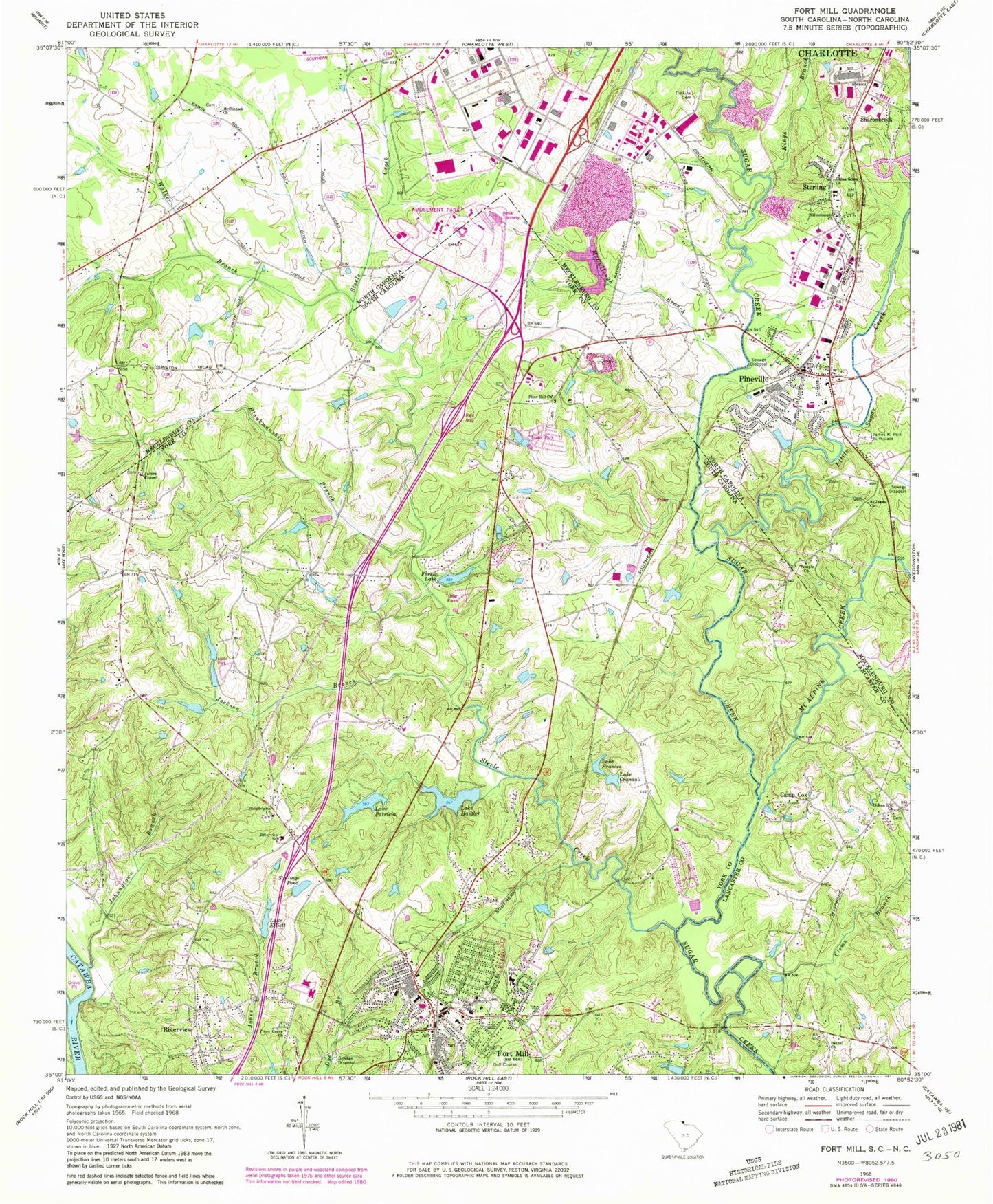 Classic USGS Fort Mill South Carolina 7.5'x7.5' Topo Map Image