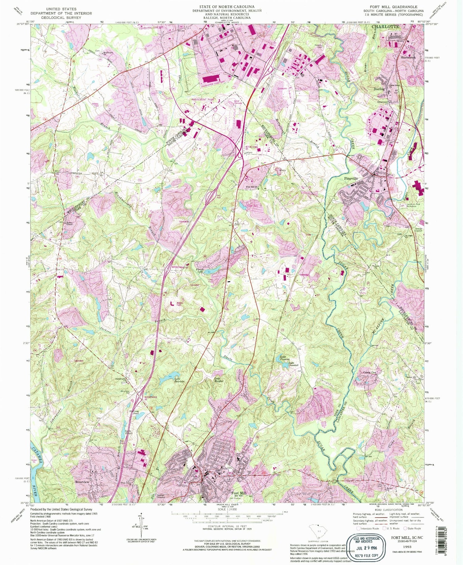 Classic USGS Fort Mill South Carolina 7.5'x7.5' Topo Map Image