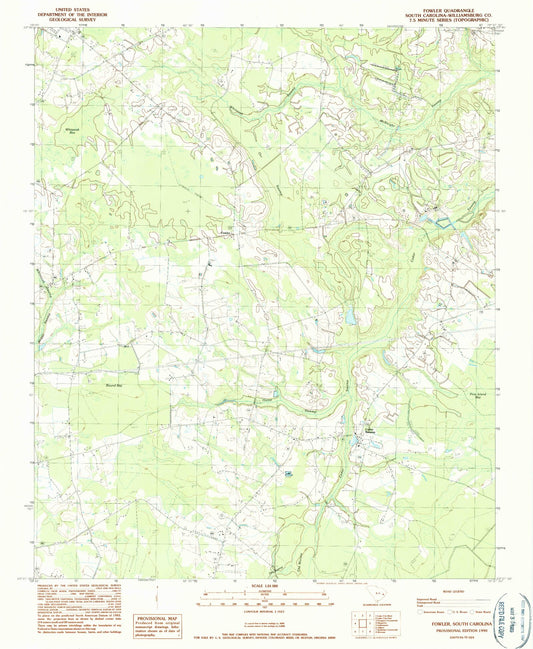 Classic USGS Fowler South Carolina 7.5'x7.5' Topo Map Image